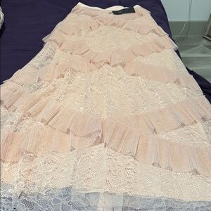 BCBGMaxAzria Lace Tiered Maxi Skirt - Cream and Pink